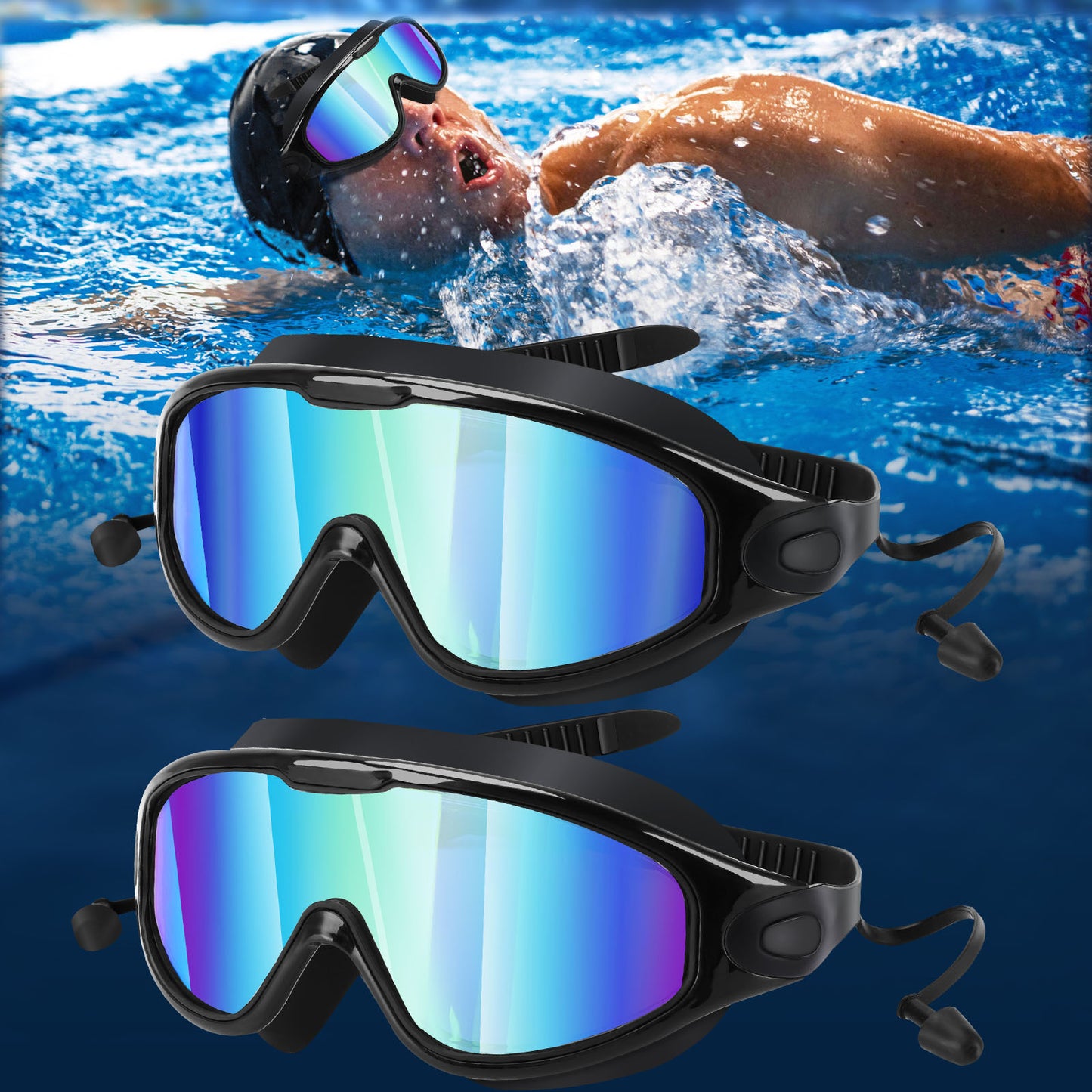 TYGLOBAL Swim Goggles 2 Pack for Kids Men Women, No Leaking 180° Swim Glasses, Easy to Wear, Wide View, Anti-Fog, UV Protection, Comfortable Fit, Suitable for Men Women Kids Outdoorfun